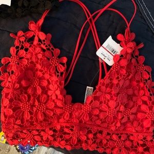 Red & Black Flower Laced Cropped Free People